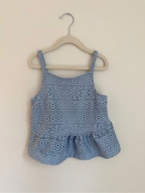 btween Light Blue Crochet Peplum Tank Top (Size 8)